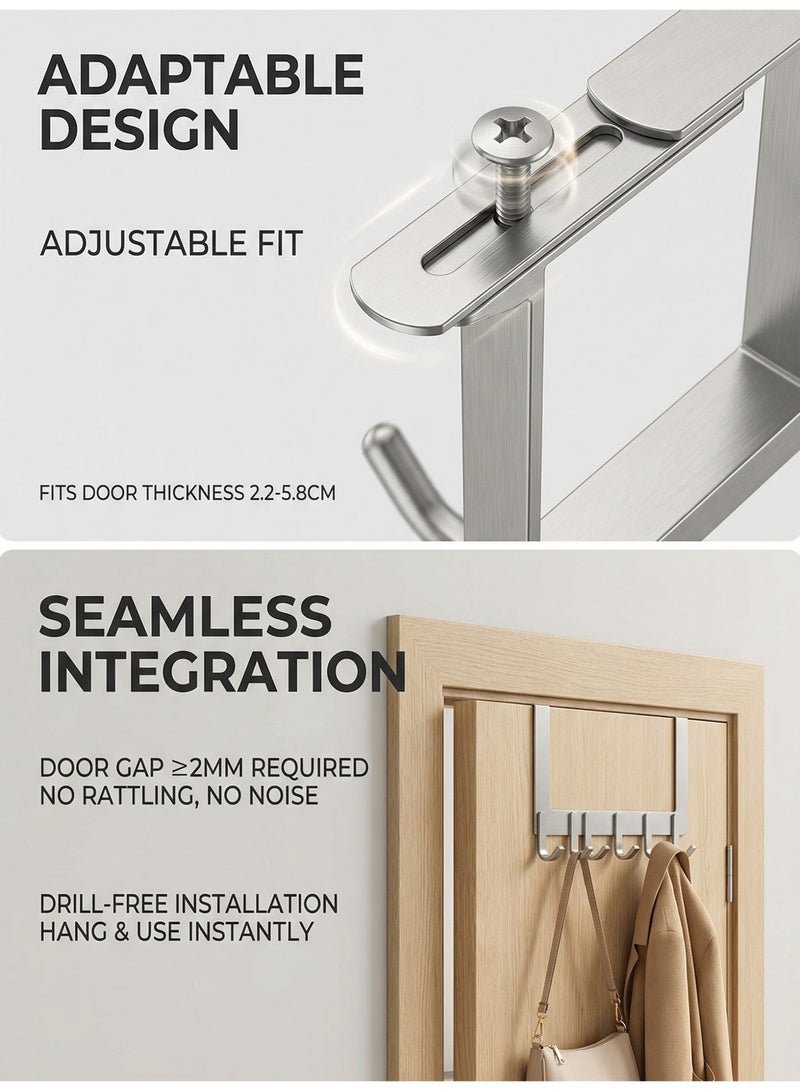 MS MIN Adjustable Over Door Hook Rack, Heavy Duty 5-Hook Door Hanger, Non-Slip Door Hook Organizer for Coats, Bags & Towels, No Drilling, Dark Grey - Image 4